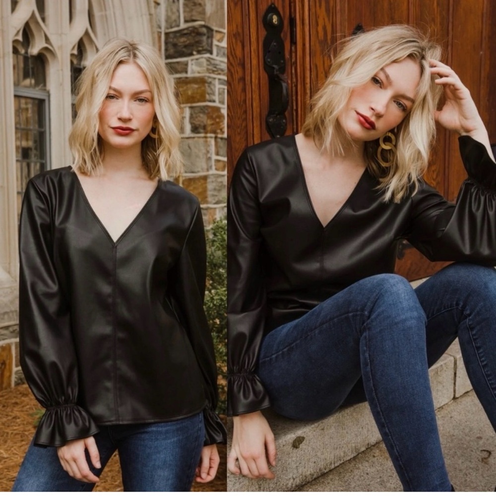 S’Edge Black faux leather Blouse
